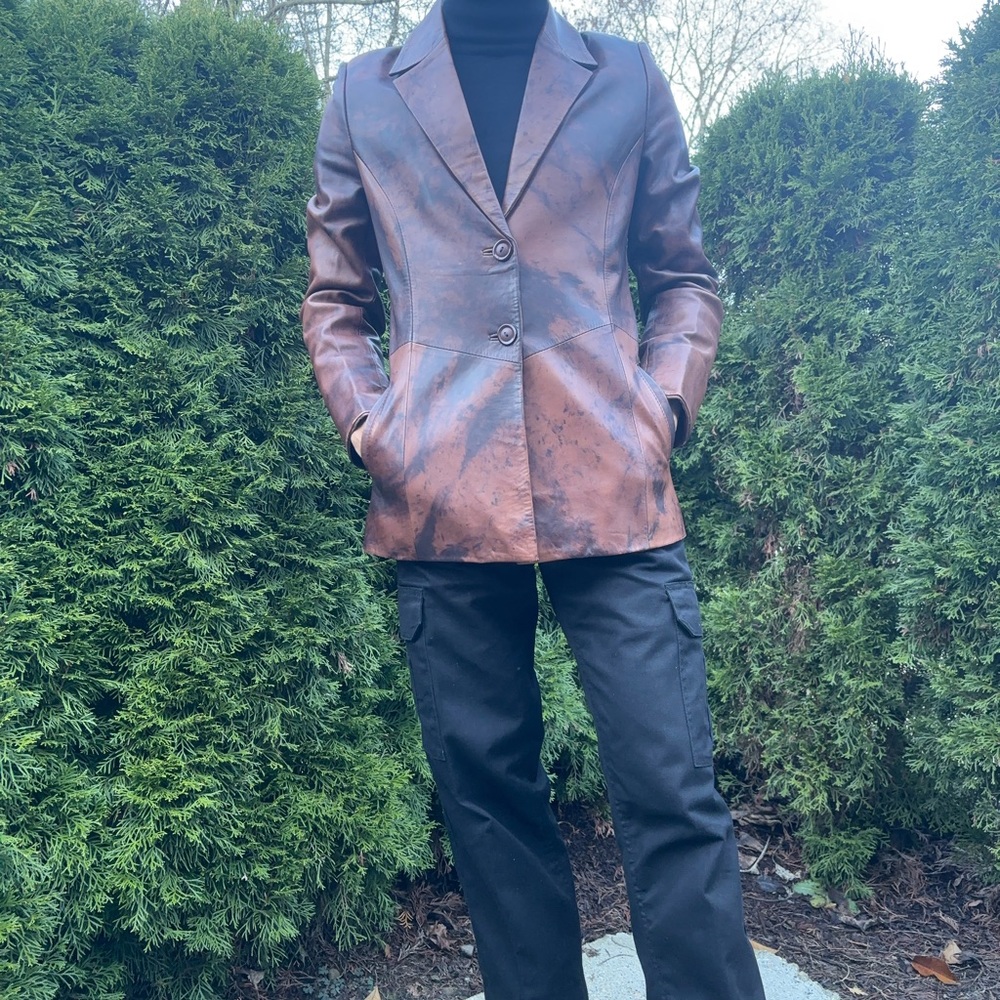 Brown blazer style leather jacket